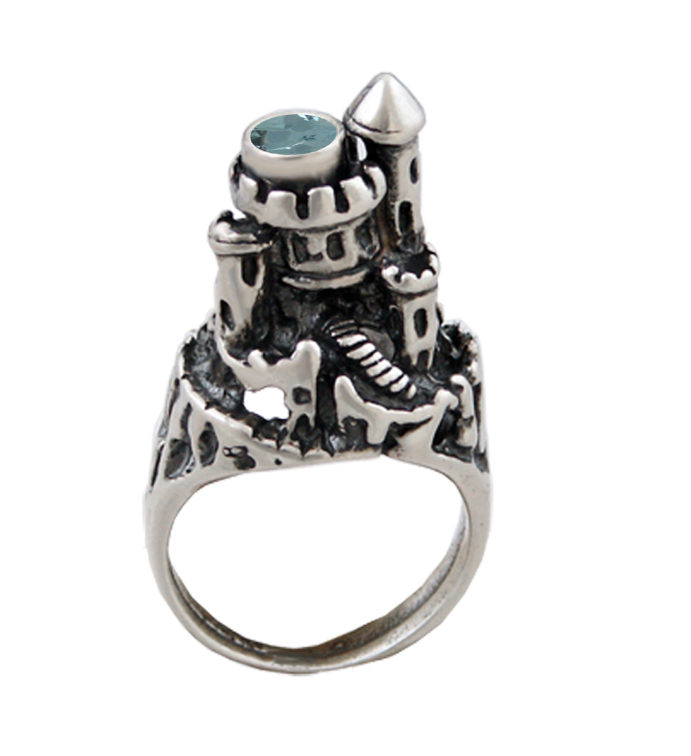 Sterling Silver Impractical But Fablous Castle Ring With Blue Topaz Size 9 Sterling Silver Impractical But Fablous Castle Ring With Blue Topaz Size 9